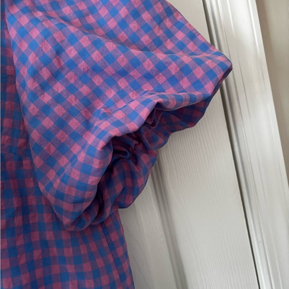 Anniewear Pink and Blue Gingham Balloon Sleeve Top - Picture 3 of 4